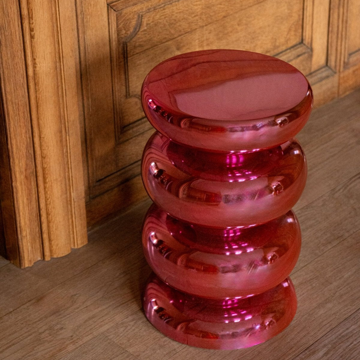 Sgabello Lucido Rotondo Metallo Rosa Fluoro J-Line