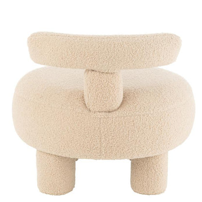 Kruk Rond Met Rugleuning Bouclé Warm Beige - Kruk - J-Line - livinglovely.nl