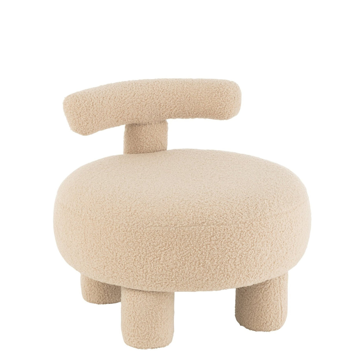 Sgabello Rotondo Con Schienale Bouclé Beige Caldo J-Line