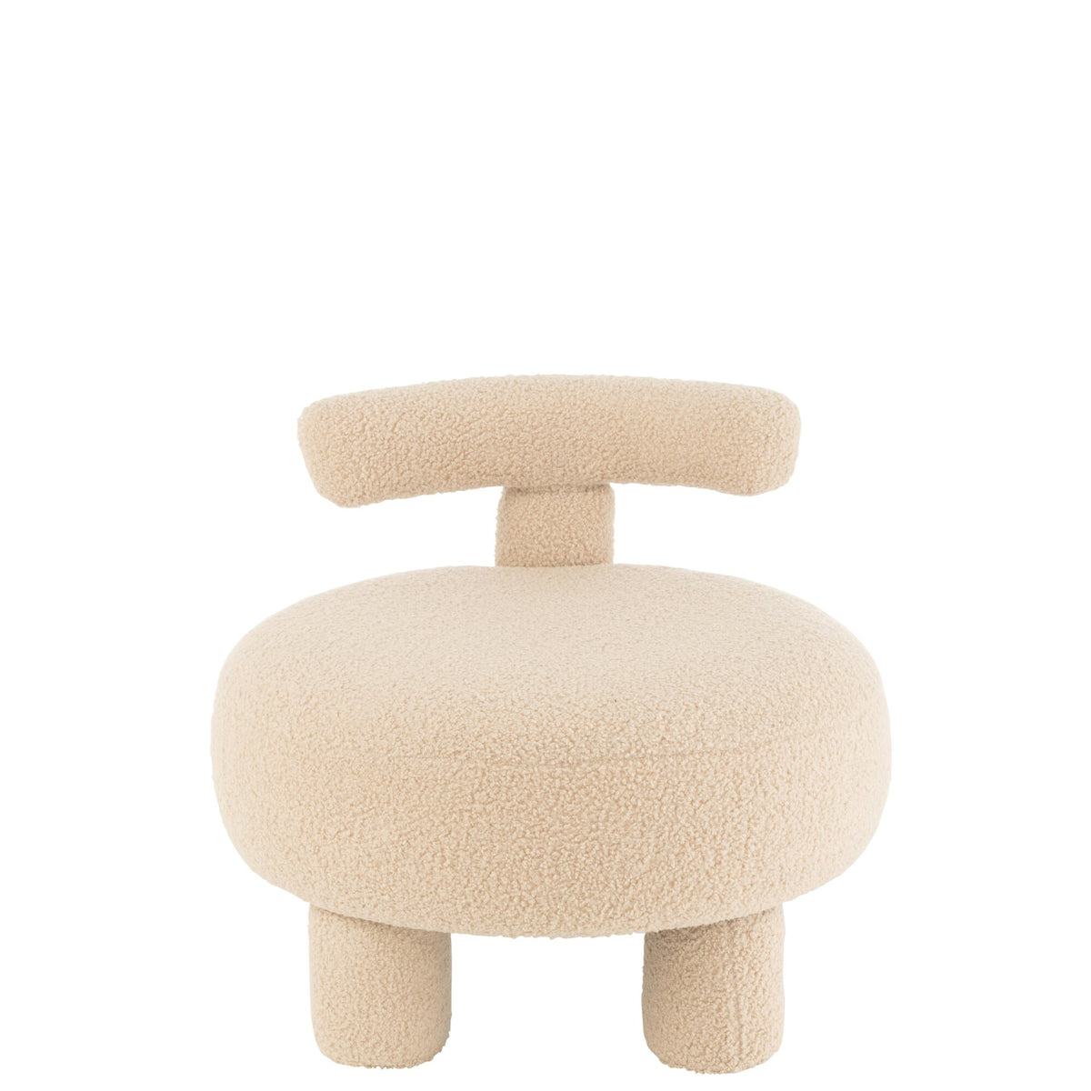 Sgabello Rotondo Con Schienale Bouclé Beige Caldo J-Line