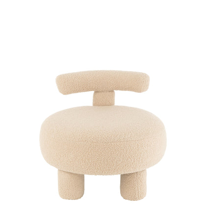 Sgabello Rotondo Con Schienale Bouclé Beige Caldo J-Line