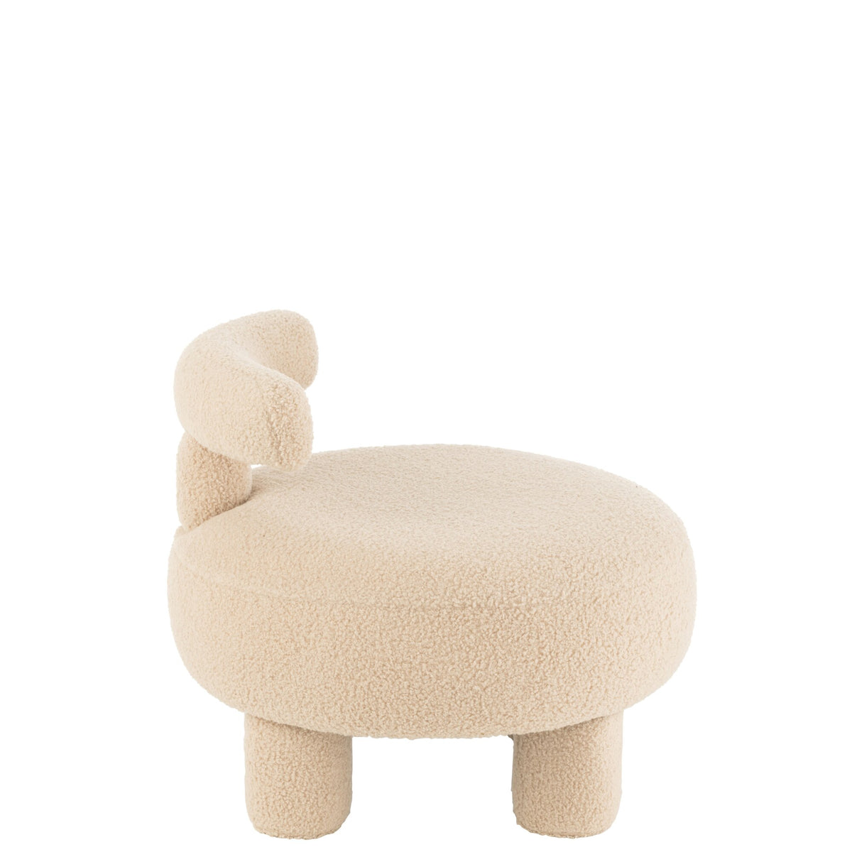 Sgabello Rotondo Con Schienale Bouclé Beige Caldo J-Line