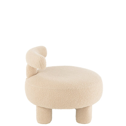 Sgabello Rotondo Con Schienale Bouclé Beige Caldo J-Line