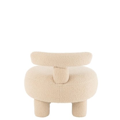 Sgabello Rotondo Con Schienale Bouclé Beige Caldo J-Line
