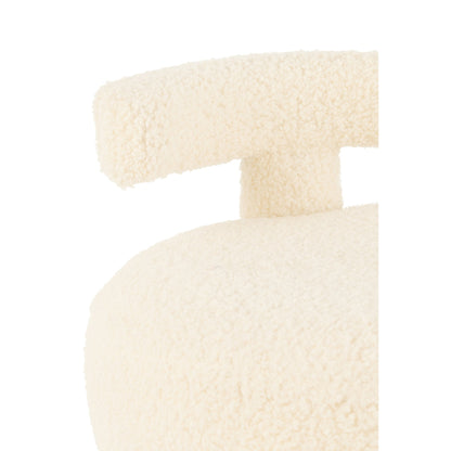 Sgabello Rotondo Con Schienale Bouclé Bianco J-Line
