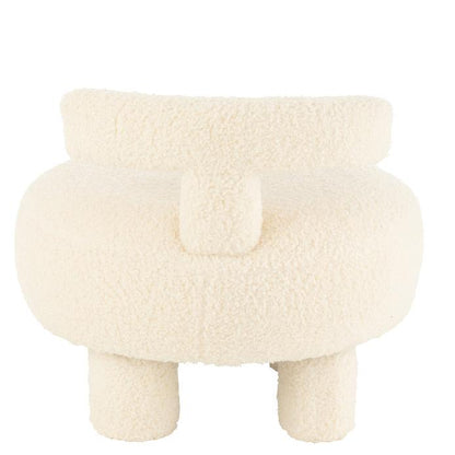 Kruk Rond Met Rugleuning Bouclé Wit - Kruk - J-Line - livinglovely.nl