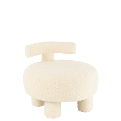 Sgabello Rotondo Con Schienale Bouclé Bianco J-Line