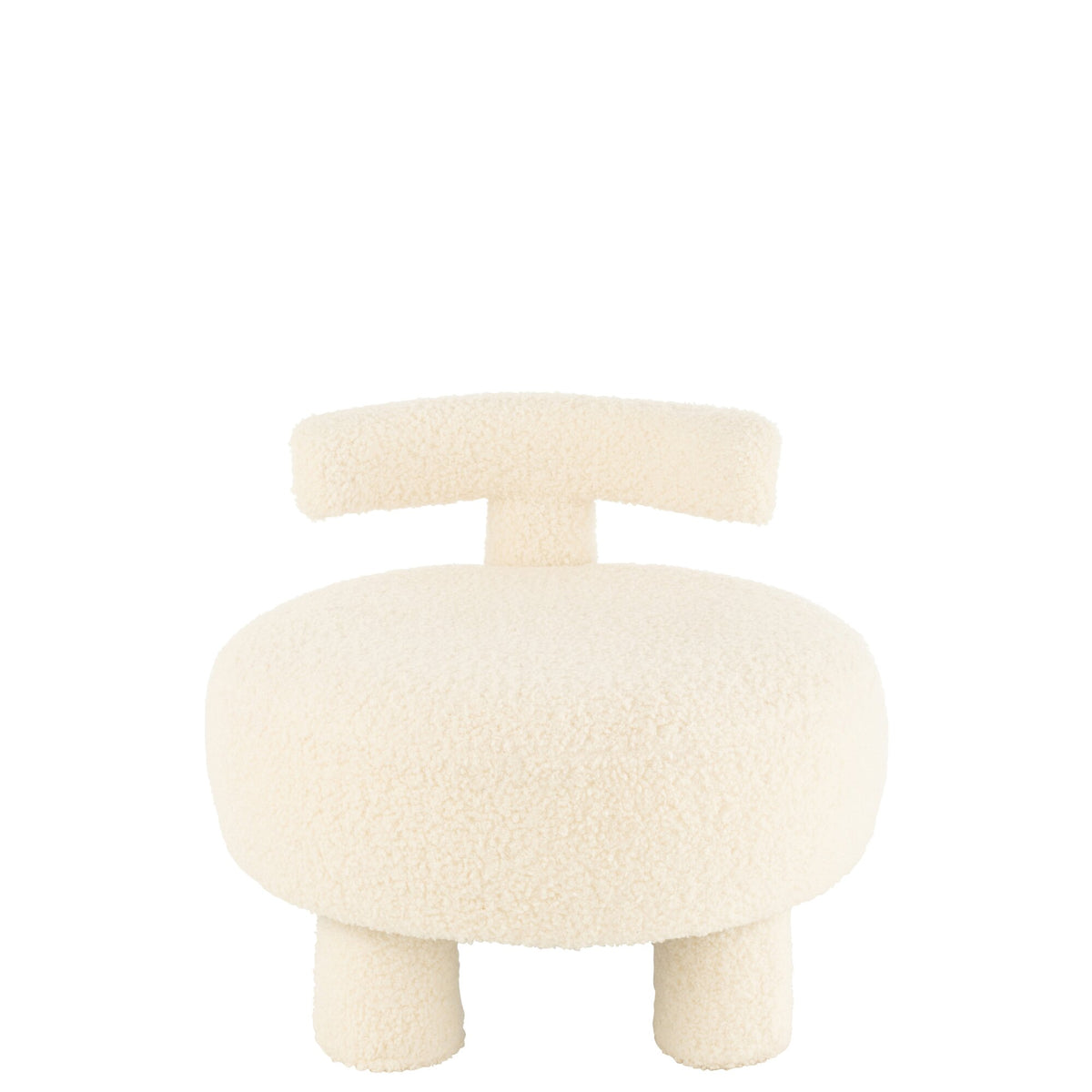 Sgabello Rotondo Con Schienale Bouclé Bianco J-Line