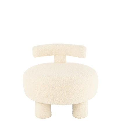 Sgabello Rotondo Con Schienale Bouclé Bianco J-Line