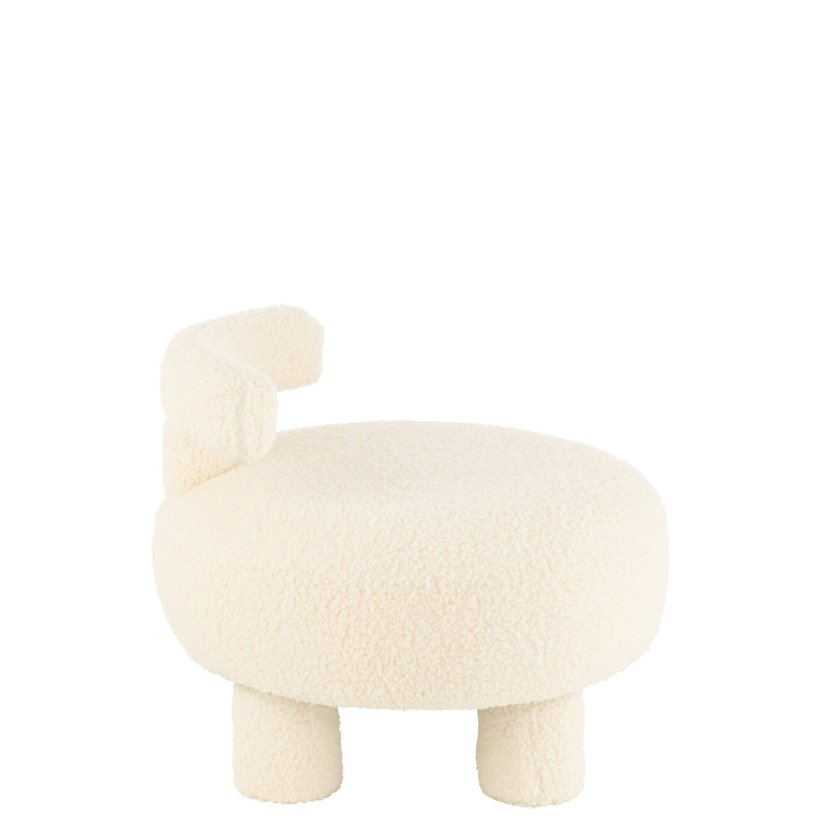 Sgabello Rotondo Con Schienale Bouclé Bianco J-Line