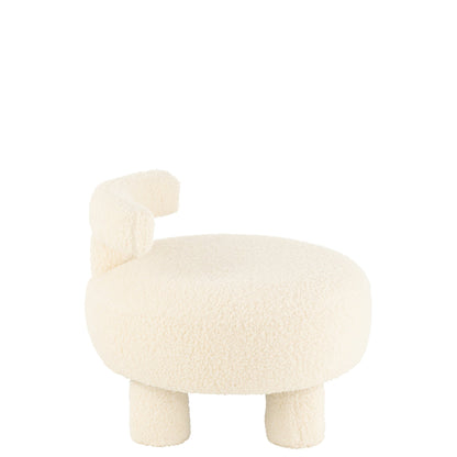 Sgabello Rotondo Con Schienale Bouclé Bianco J-Line