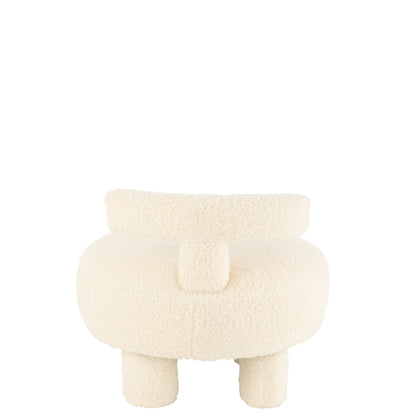 Sgabello Rotondo Con Schienale Bouclé Bianco J-Line