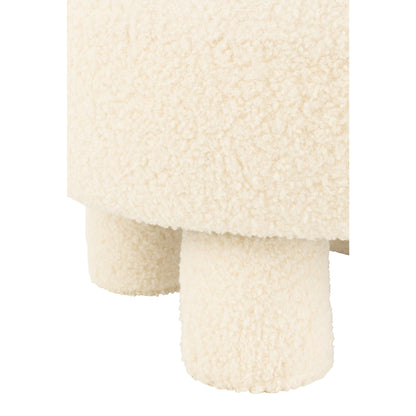 Sgabello Rotondo Con Schienale Bouclé Bianco J-Line