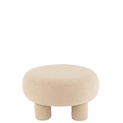 Sgabello rotondo Teddy con piedini, bouclé beige caldo J-Line