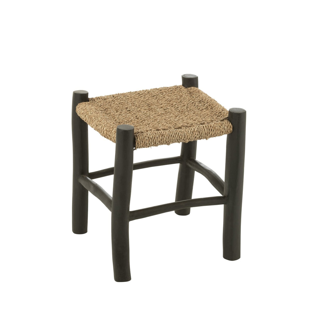Sgabello quadrato in legno di teak/paglia di mare nero/naturale