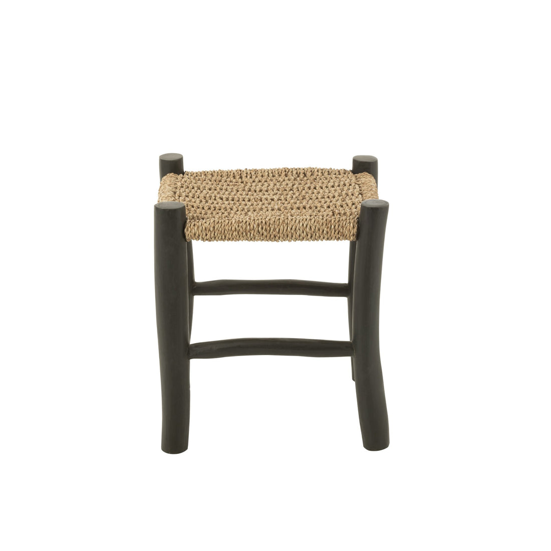 Sgabello quadrato in legno di teak/paglia di mare nero/naturale