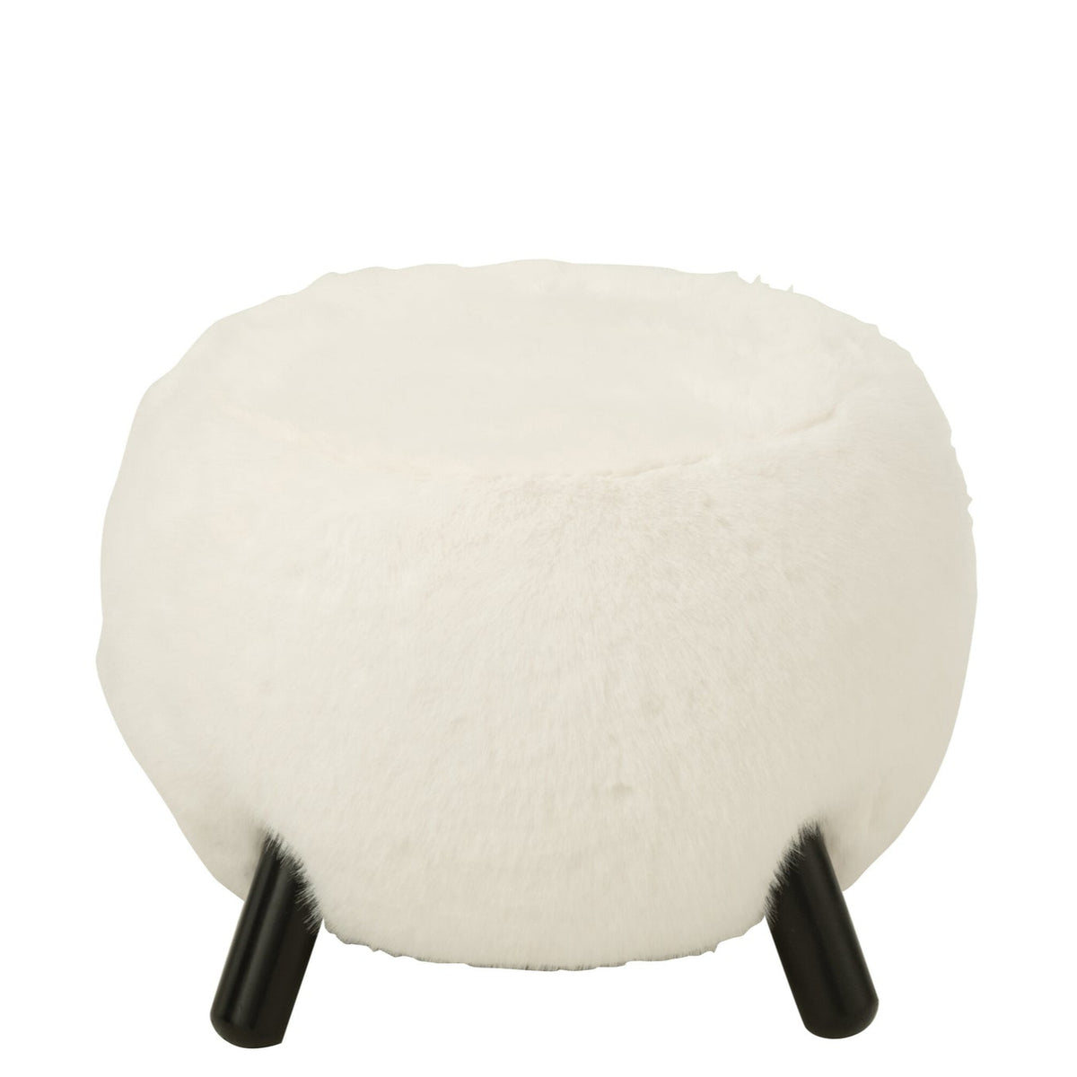 Sgabello Bianco con Gambe in Legno e Morbida Finta Pelliccia J-Line
