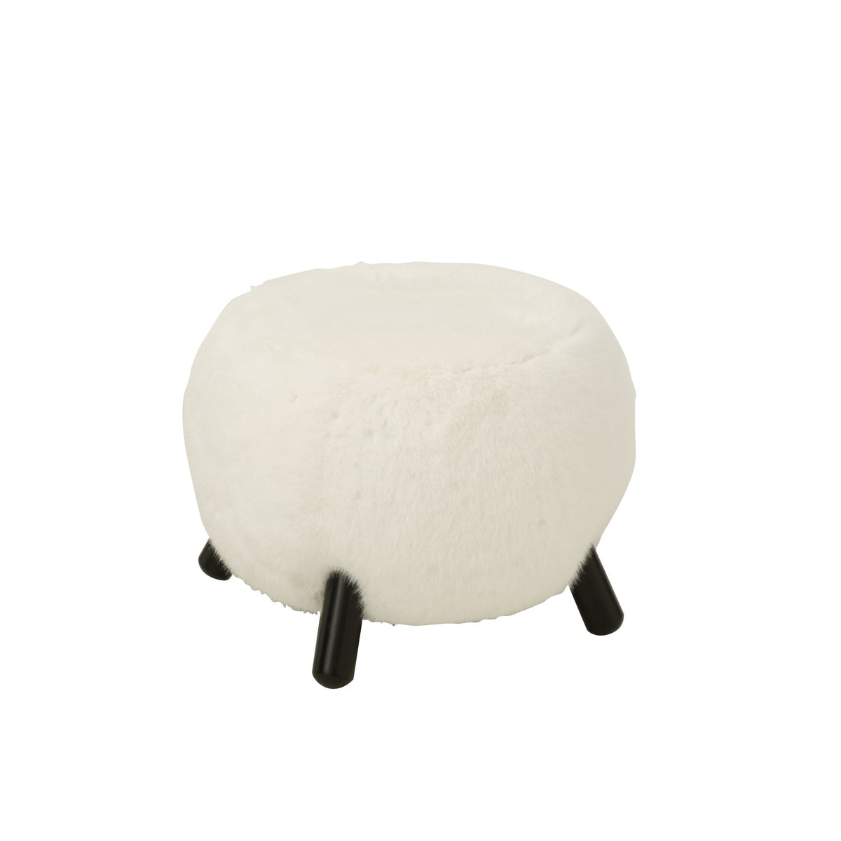 Sgabello Bianco con Gambe in Legno e Morbida Finta Pelliccia J-Line