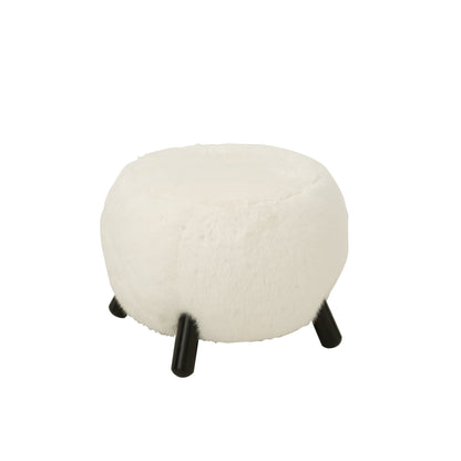 Sgabello Bianco con Gambe in Legno e Morbida Finta Pelliccia J-Line