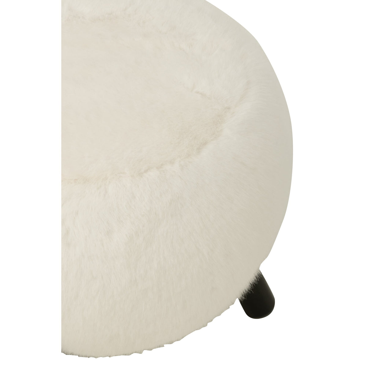 Sgabello Bianco con Gambe in Legno e Morbida Finta Pelliccia J-Line