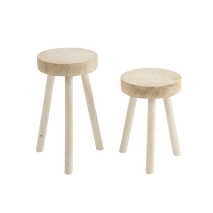 Set di 2 sgabelli in legno di paulownia bianco J-Line