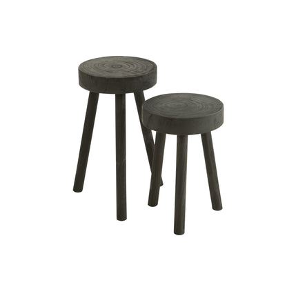 Set di 2 sgabelli in legno di paulownia neri J-Line