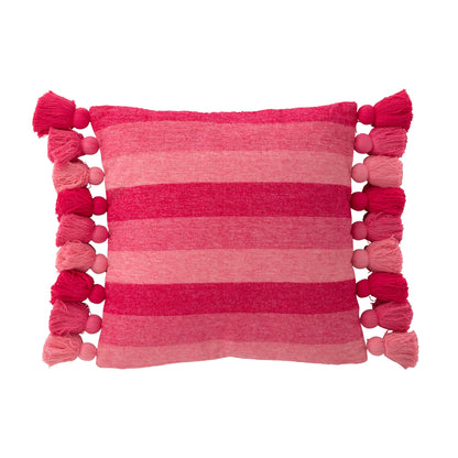 Kussen Strepen + Kwastjes Katoen Roze J-Line - Kussen - J-Line - livinglovely.nl