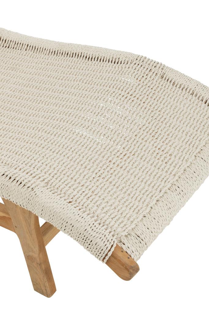 Ligstoel + Kussen Geweven Plastiek/Teak Wit - Ligbed - J-Line - livinglovely.nl