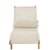 Ligstoel + Kussen Geweven Plastiek/Teak Wit - Ligbed - J-Line - livinglovely.nl