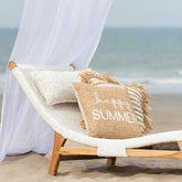 Ligstoel + Kussen Geweven Plastiek/Teak Wit - Ligbed - J-Line - livinglovely.nl