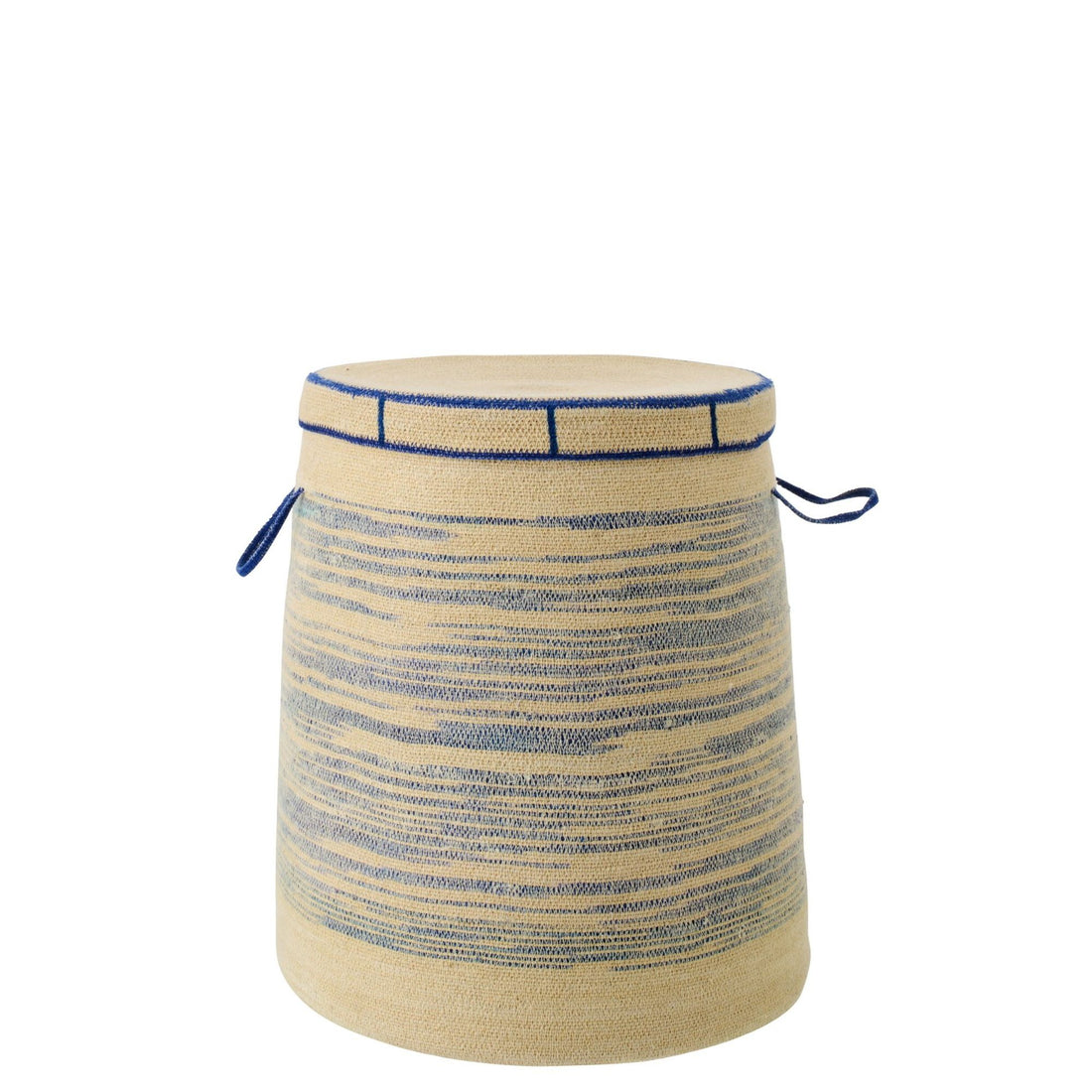 Cestino Con Manico + Coperchio a Righe in Paglia Marina Naturale/Blu J-Line