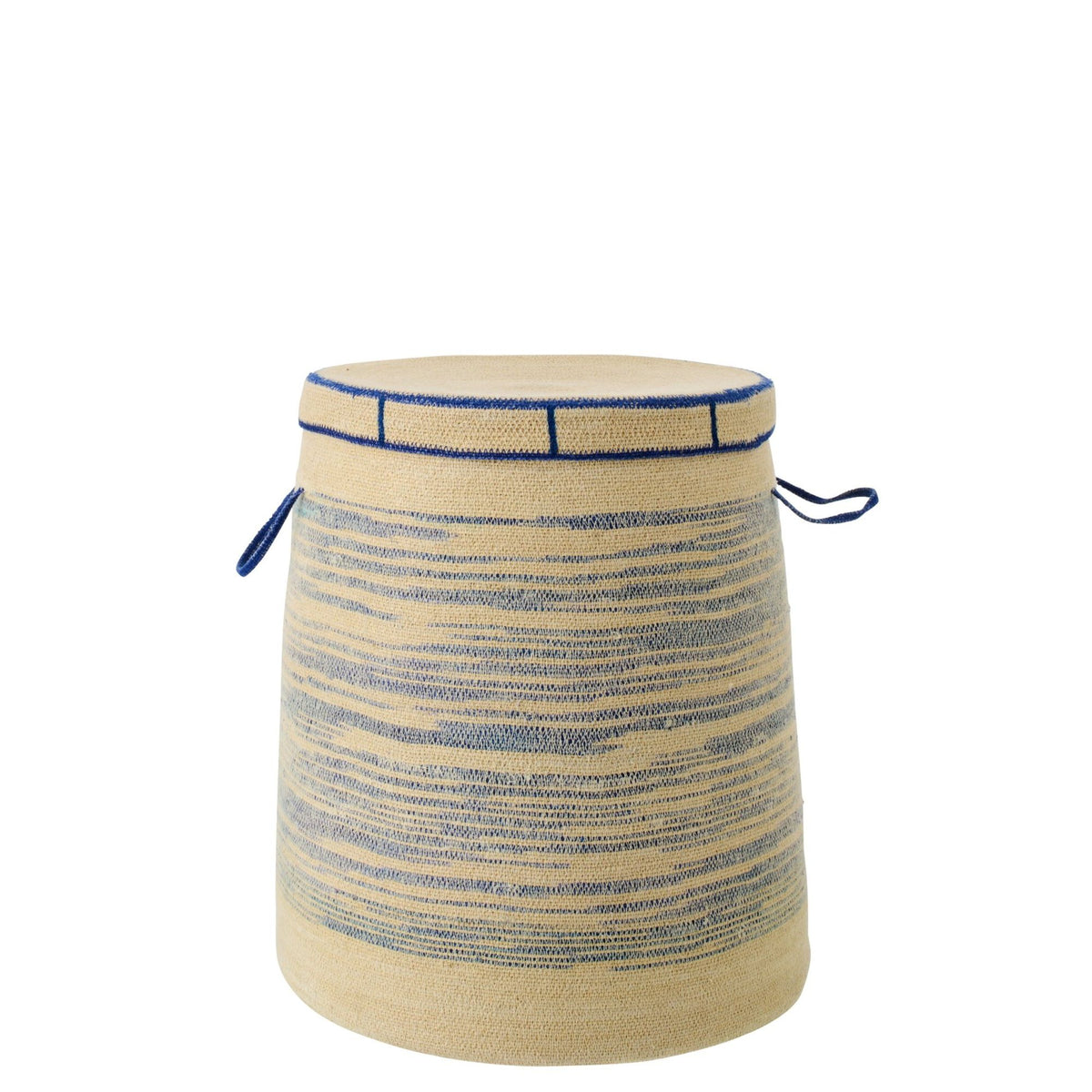 Cestino Con Manico + Coperchio a Righe in Paglia Marina Naturale/Blu J-Line