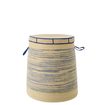 Cestino Con Manico + Coperchio a Righe in Paglia Marina Naturale/Blu J-Line