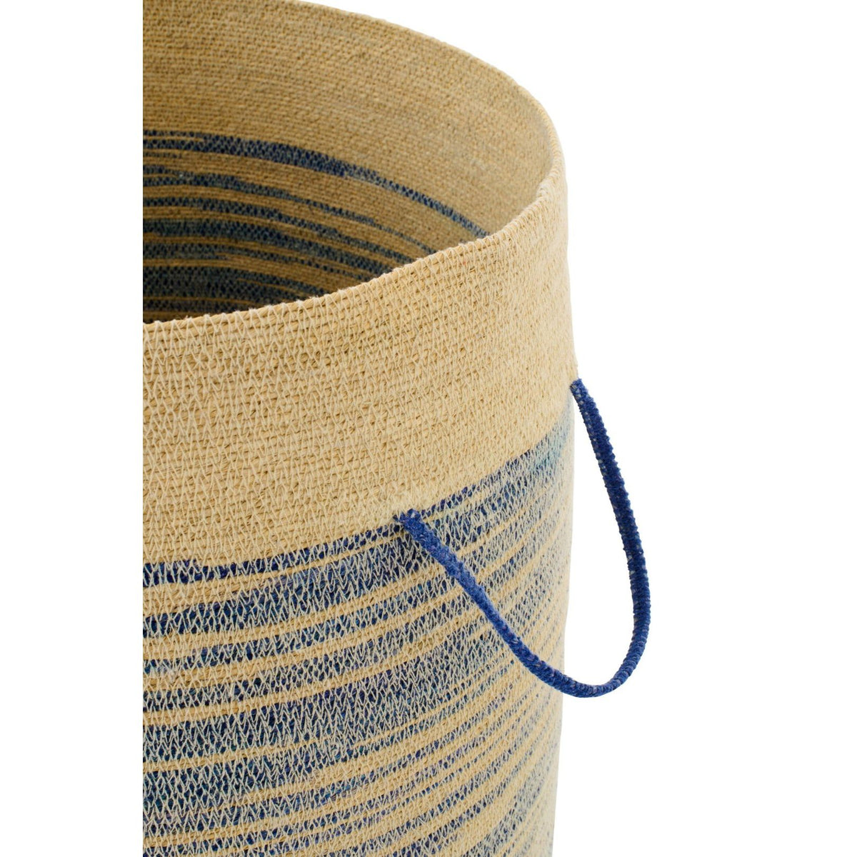 Cestino Con Manico + Coperchio a Righe in Paglia Marina Naturale/Blu J-Line