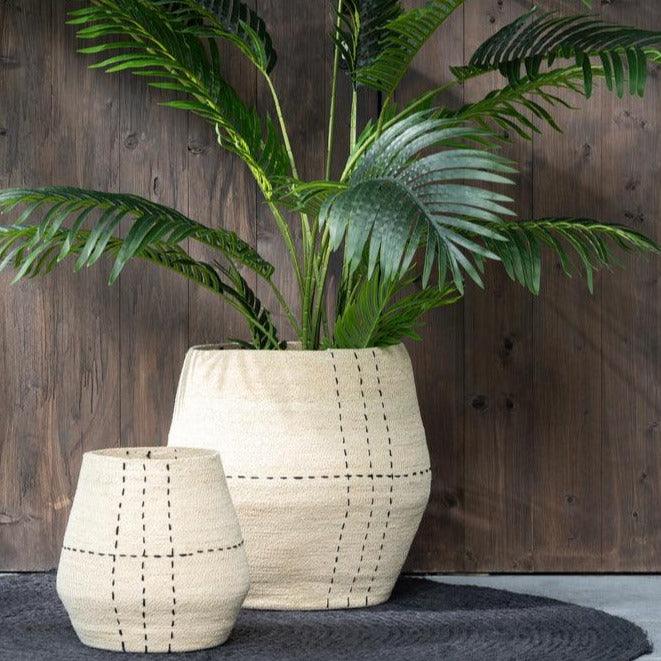 Mand Stippellijnen Zeegras Naturel/Zwart Set van 2 - Mand - J-Line - livinglovely.nl