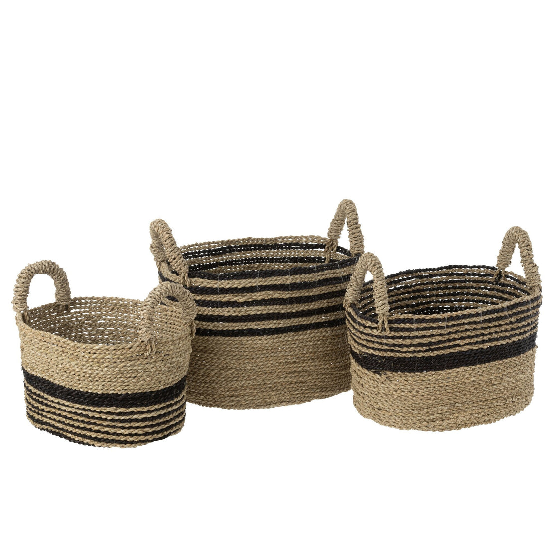 Set di 3 cesti Aline in rafia neri/naturali J-Line
