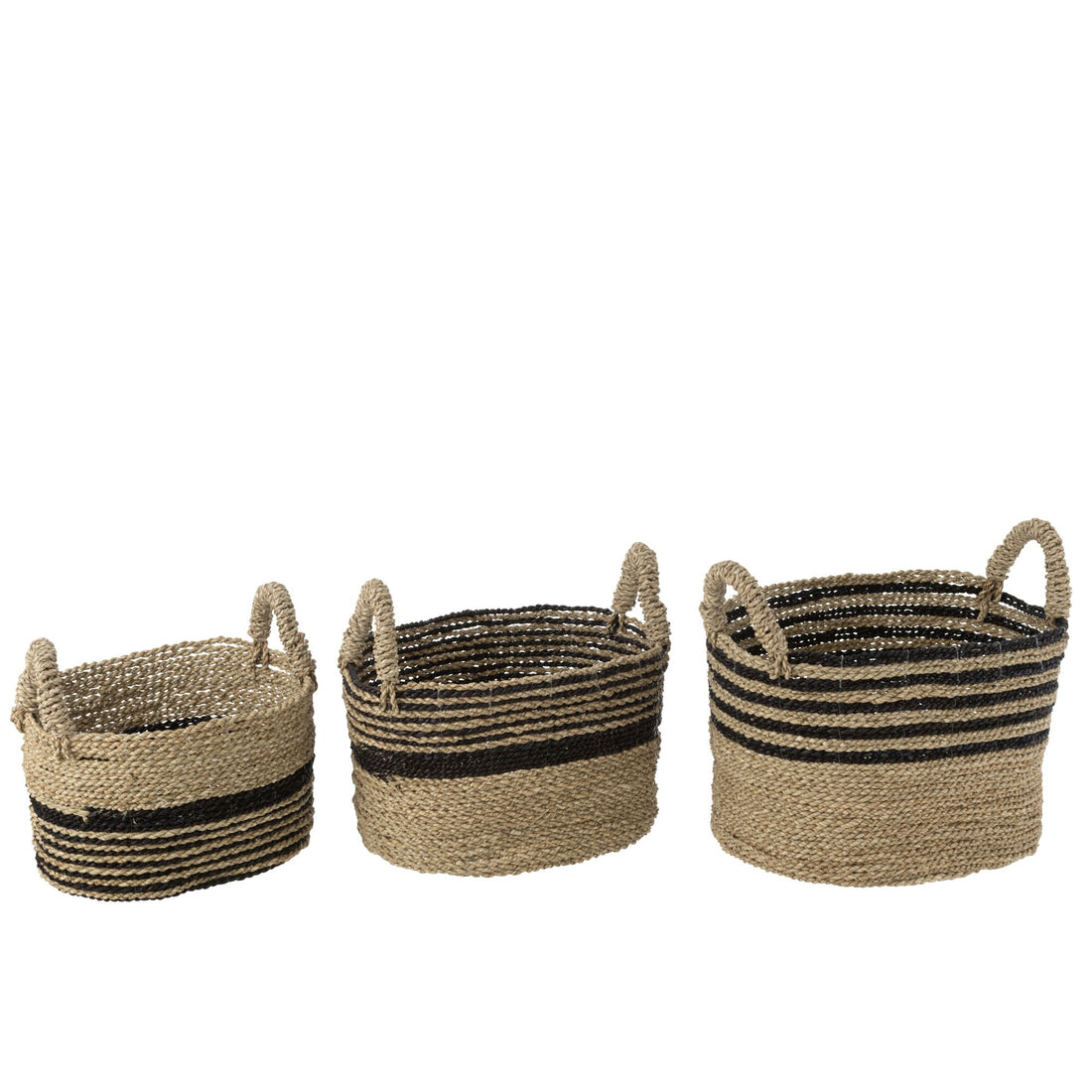 Set di 3 cesti Aline in rafia neri/naturali J-Line