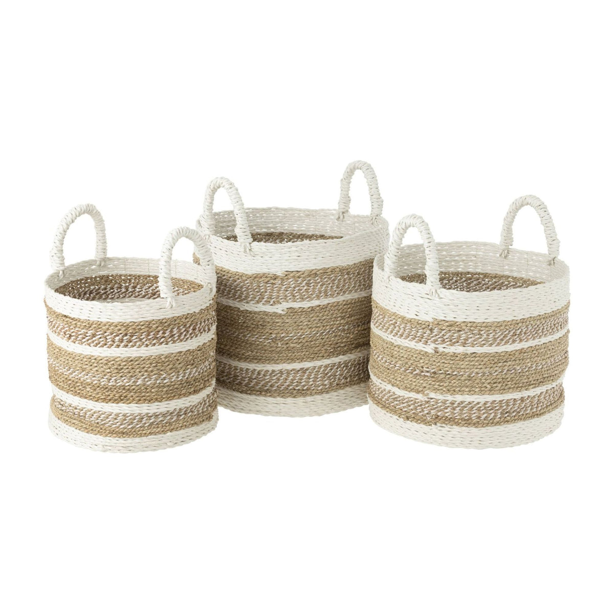 Set di 3 cesti Caro in rafia bianco/naturale J-Line