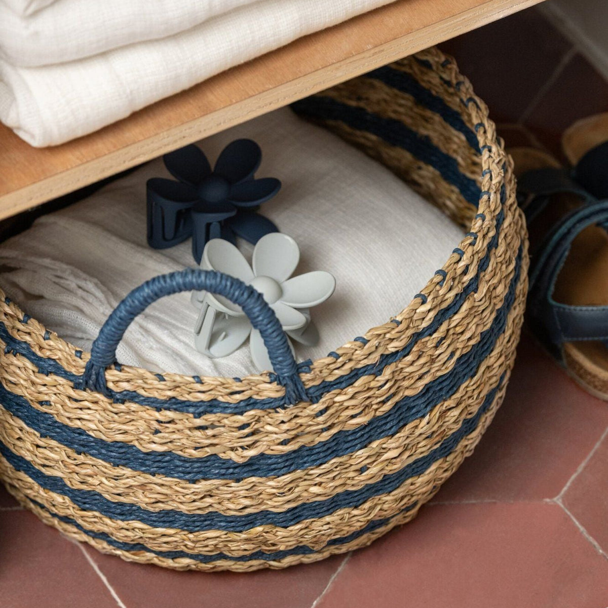 Cesti in carta a righe naturale/blu, set da 2, J-Line