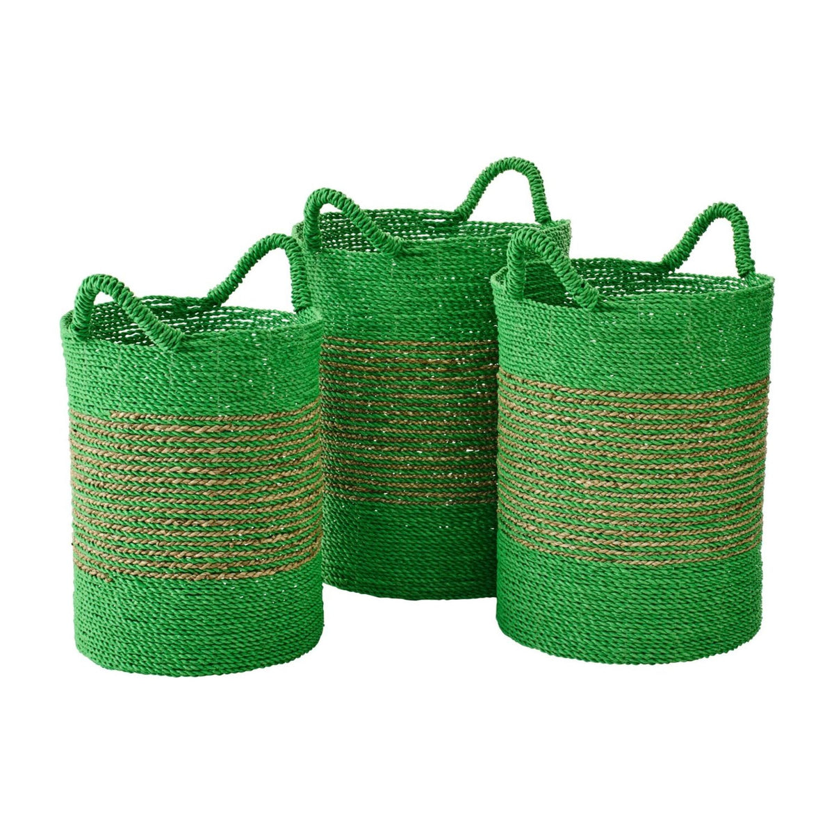 Set di 3 Cesti in Paglia A Righe Verdi/Naturale J-Line