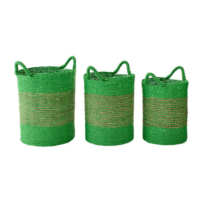 Set di 3 Cesti in Paglia A Righe Verdi/Naturale J-Line