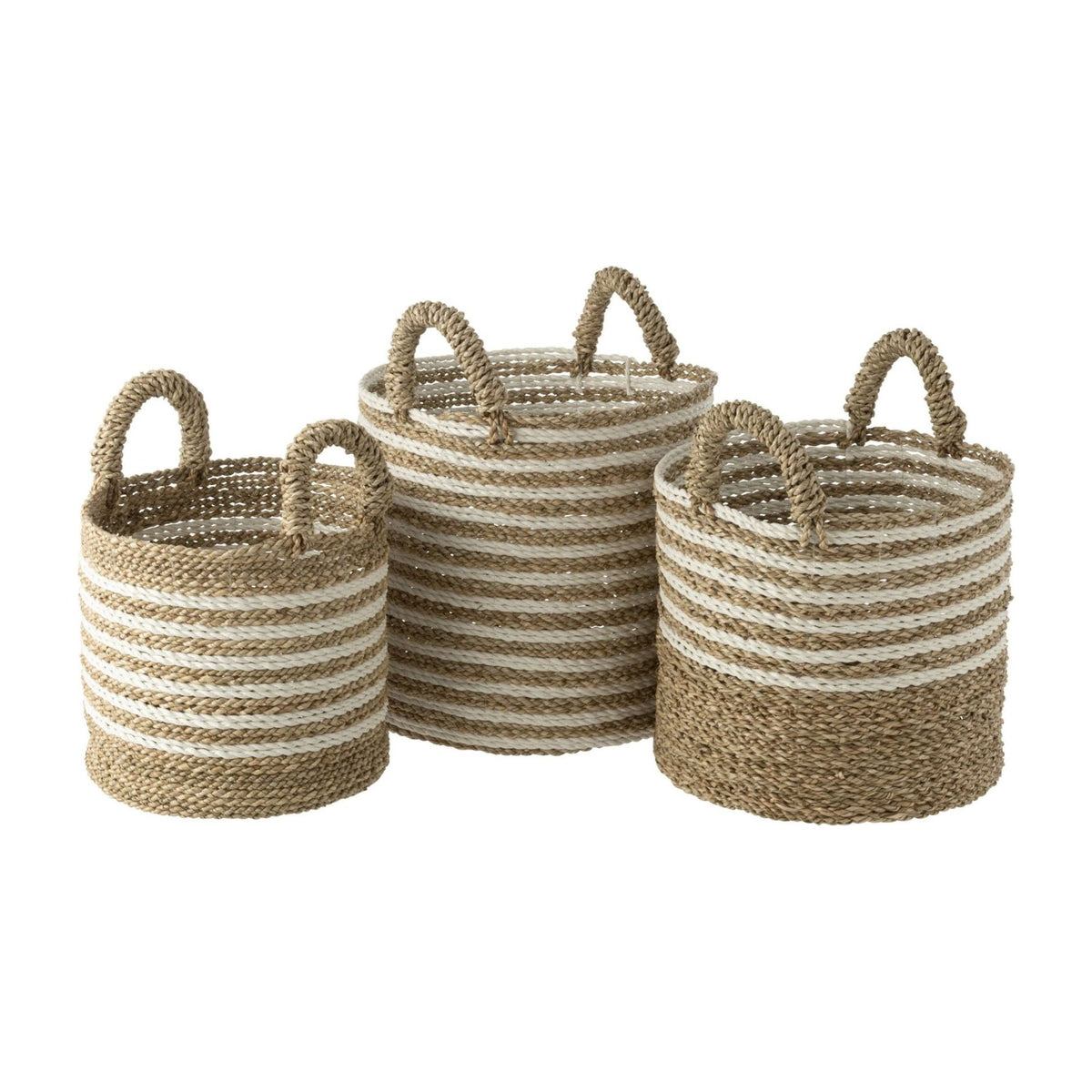 Set di 3 cesti in rafia a righe bianche/naturali J-Line