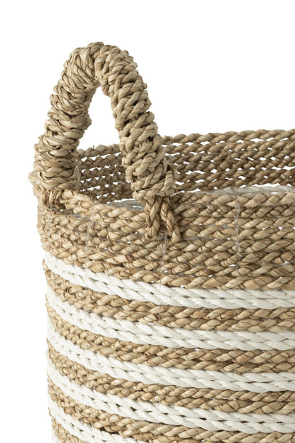 Set di 3 cesti in rafia a righe bianche/naturali J-Line