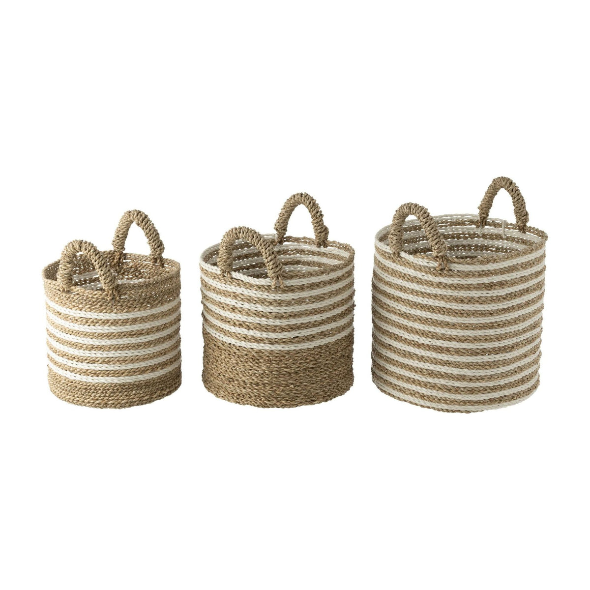 Set di 3 cesti in rafia a righe bianche/naturali J-Line