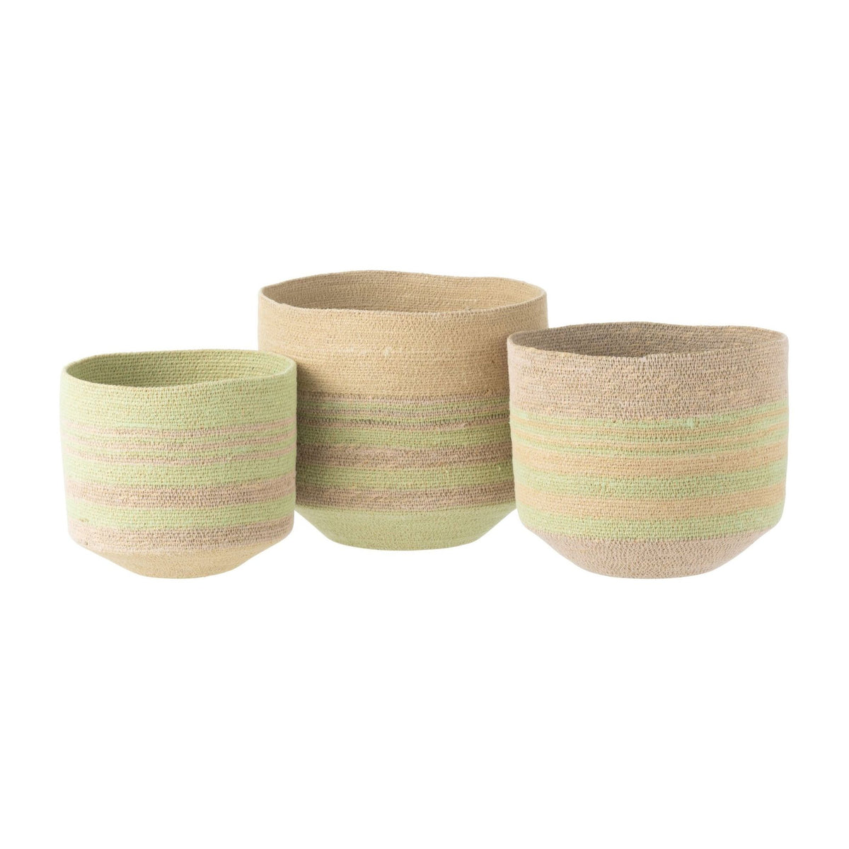 Cesti a righe in erba marina naturale/verde, set di 3 J-Line