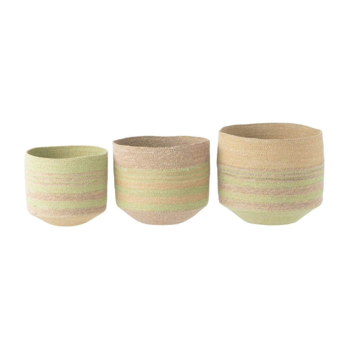 Cesti a righe in erba marina naturale/verde, set di 3 J-Line