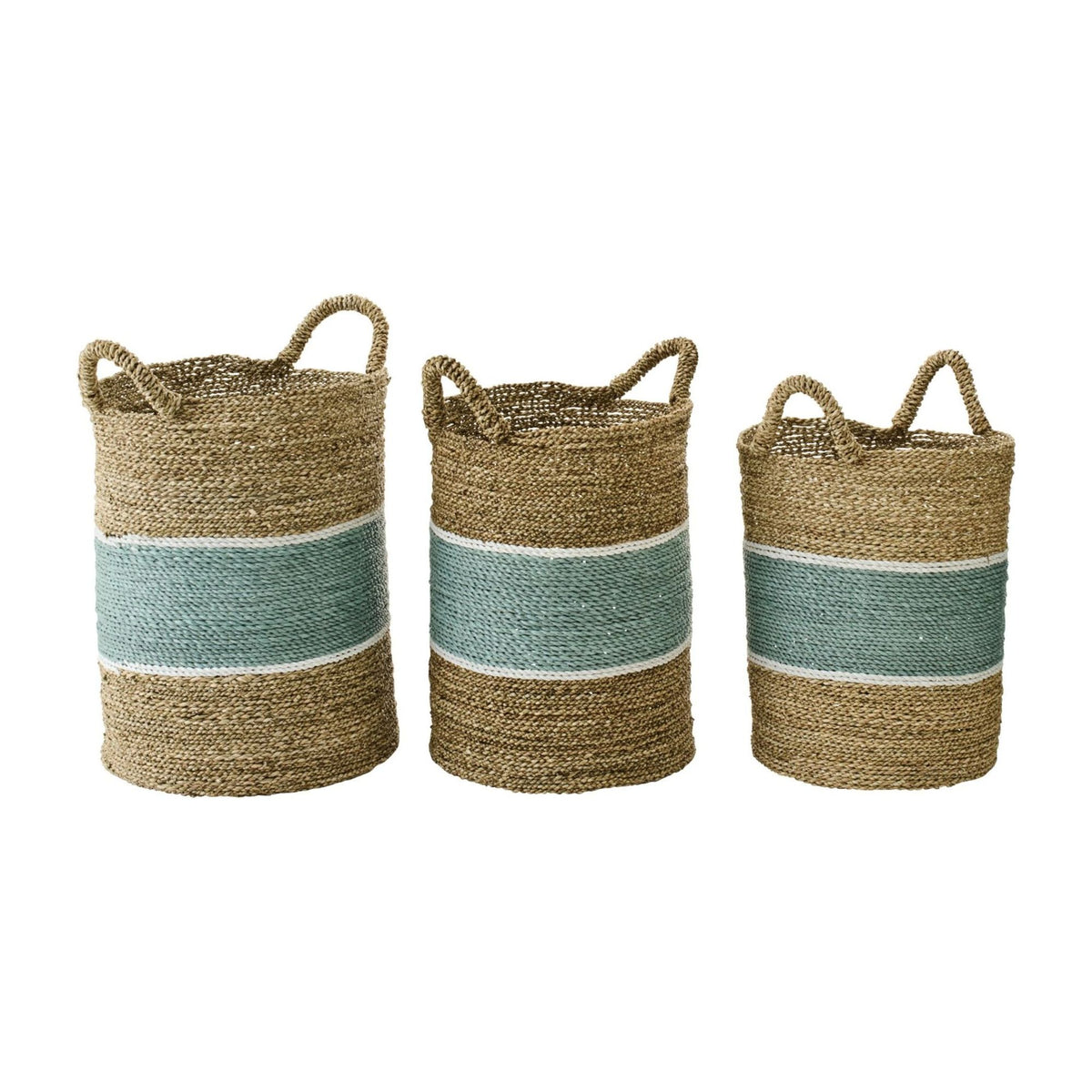 Cesti a righe in erba marina naturale/turchese, set di 3 J-Line