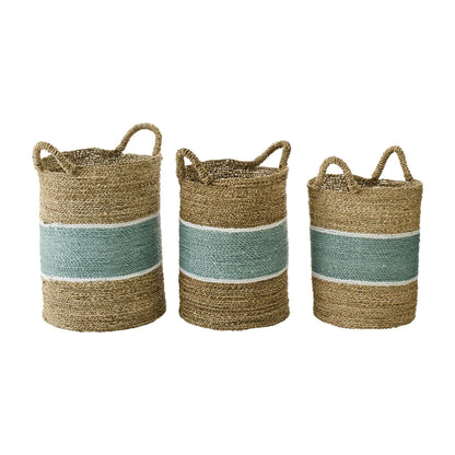 Cesti a righe in erba marina naturale/turchese, set di 3 J-Line