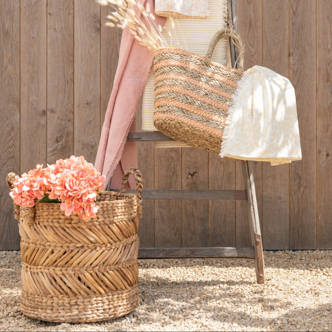 Set di 3 cesti in rafia intrecciata color naturale J-Line