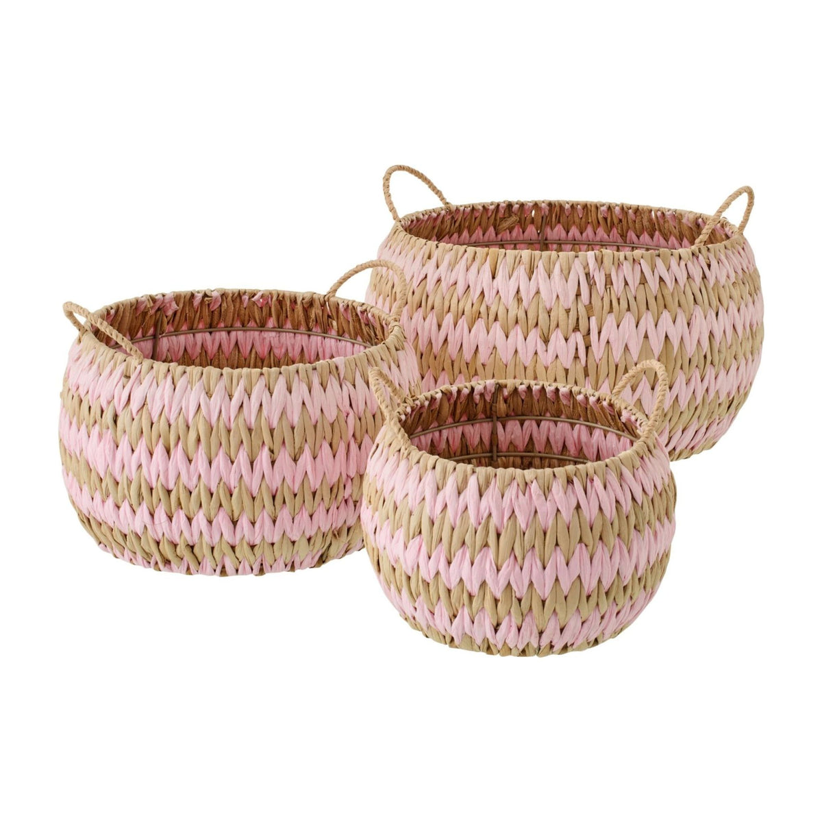 Cesti con manici a righe color naturale/rosa chiaro, set di 3 J-Line